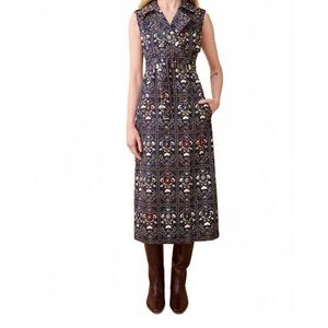 Hunt Bell Dyer trench vest dress navy trellis Small NWT $596